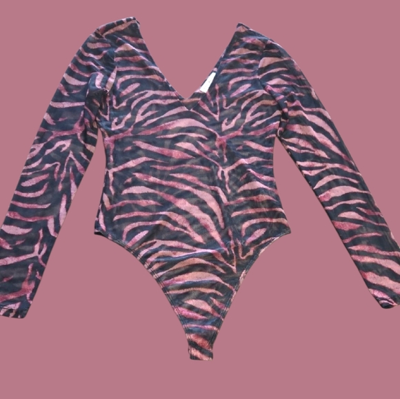 Socialite Tops - Socialite Pink and Black Zebra Print Bodysuit